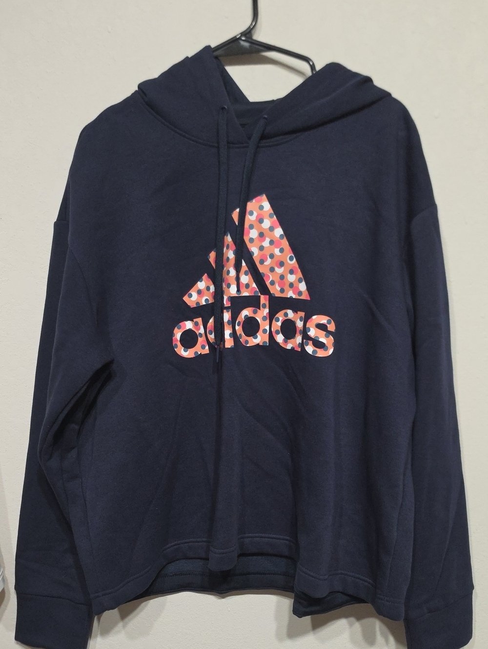adidas Navy Hoodie with Pink Polka Dot Logo